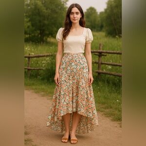 Petal & Pup Floral High Low Tiered Skirt – Size 4